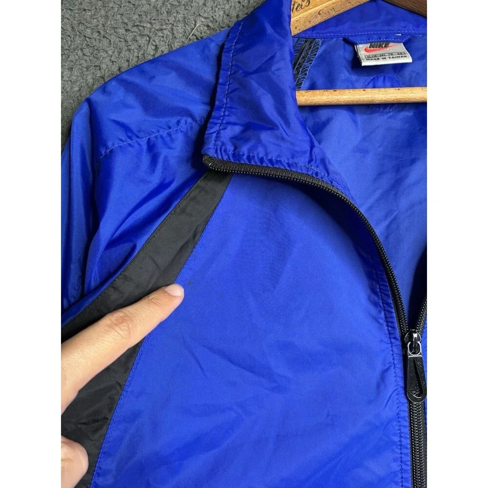 Vintage 90s Nike Track Jacket Boys XL 16-18 Blue Stripe Full Zip Windbreaker